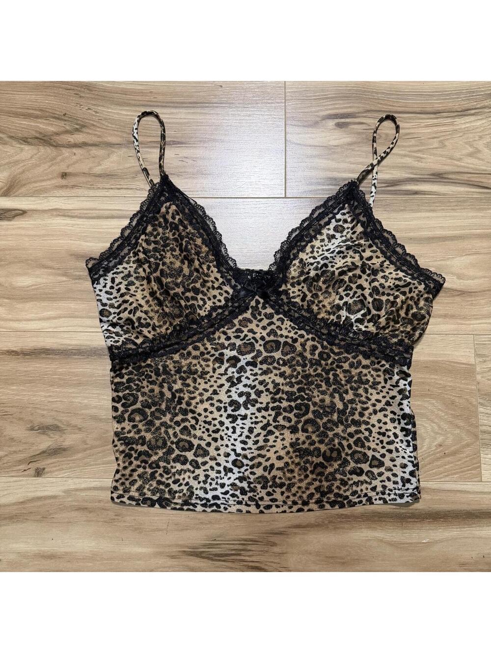 Fashion Nova Leopard Lace Trim Cami Top Y2K Coquette NWT